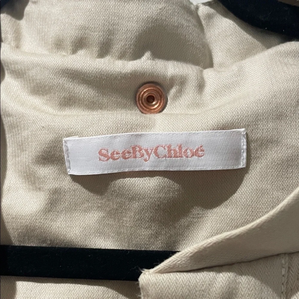 SEE BY CHLOE WOOL BLEND HOODED QUILT JACKET  - Beige and Black - Picture 2 of 5